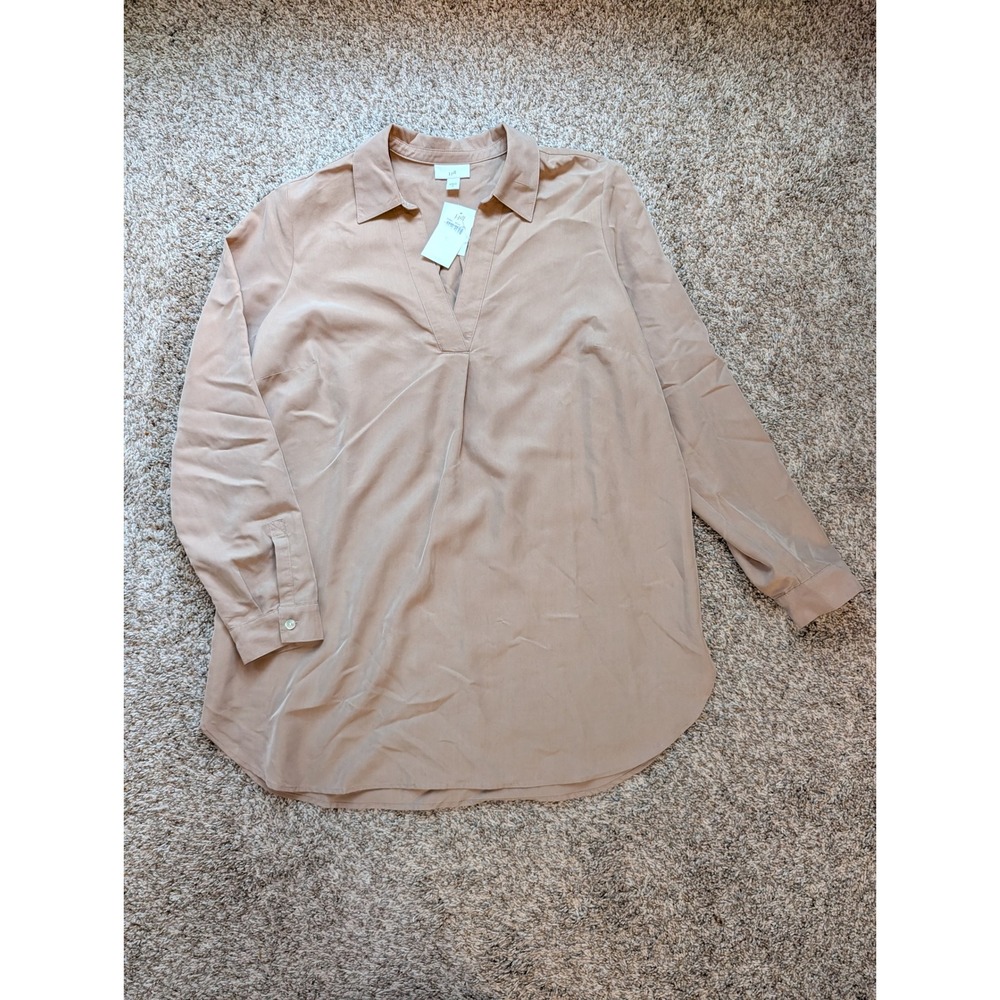 J. Jill Tunic Women M Brownsugar Tan V-Neck Tencel Modal Long Sleeve Shirt NWT